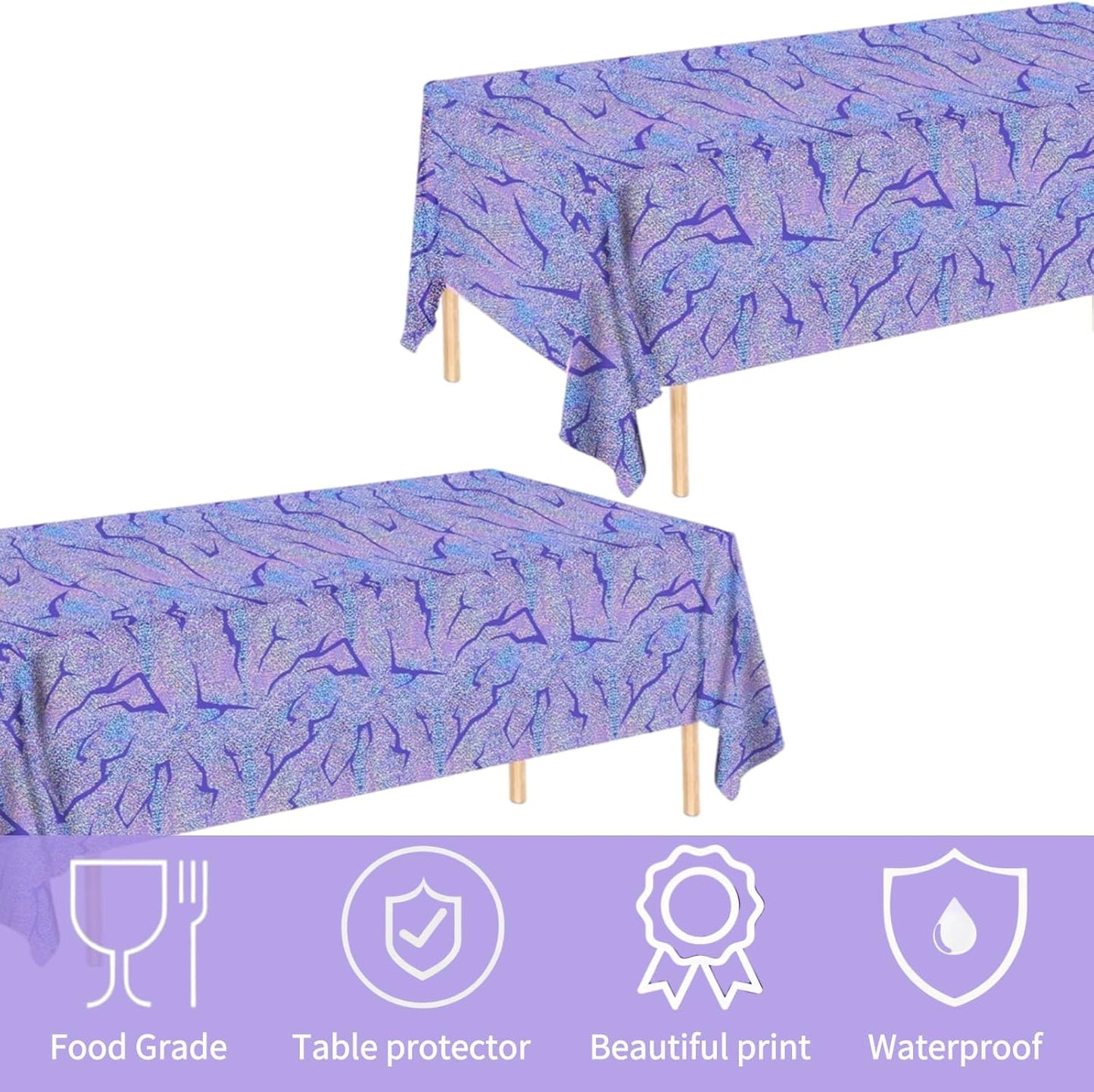 Skiennix Holographic Tablecloth - 54x108 Inch Purple Lightning Bolt | Waterproof Disposable Cover for K-Pop Birthday Party