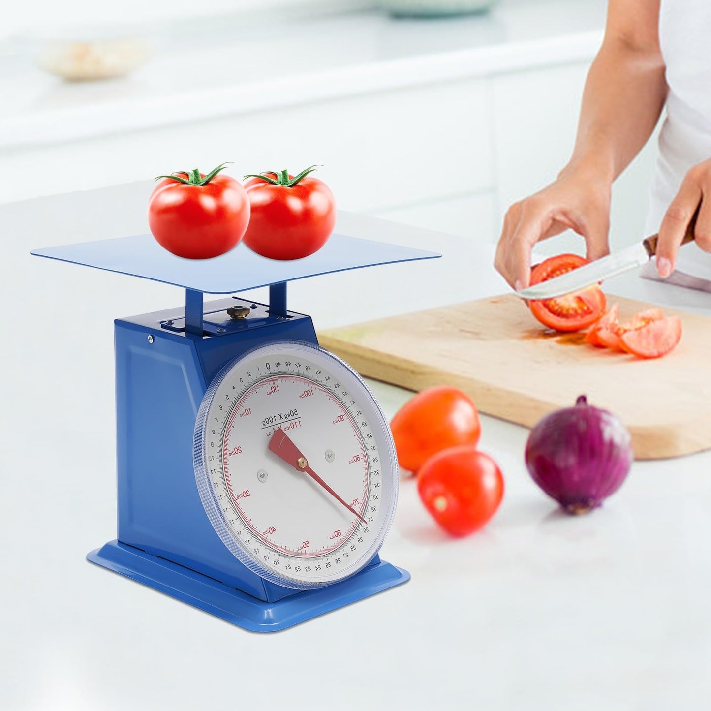 Mechanical Kitchen Scale, 110lbs Stainless Steel Mechanical Dial Scale Flat Platform Weighing Food Scale Heavy Duty Portion-Control Mechanical Scale Food Weight Scale for Kitchen