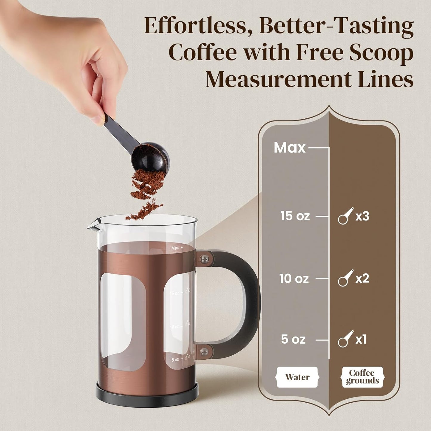 Veken French Press Coffee Maker - 21oz Borosilicate Glass Brewer for Cold Brew & Travel | Copper Finish