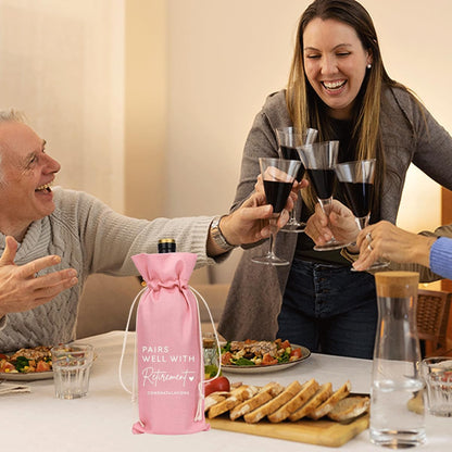 Pink Retirement Wine Bag Retirement Gifts for Women Men Farewell Gifts for Coworkers Going Away Gift for Friends Boss