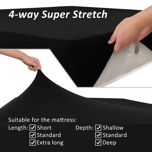 Soft Stretch Queen Fitted Sheet & 2 Pillowcases Set(No Flat Sheet) - Jersey Knit Microfiber, Super Stretchy & Stay Put for Mattress (Deep: 5"-15"), Wrinkle Resistant, Queen, Black