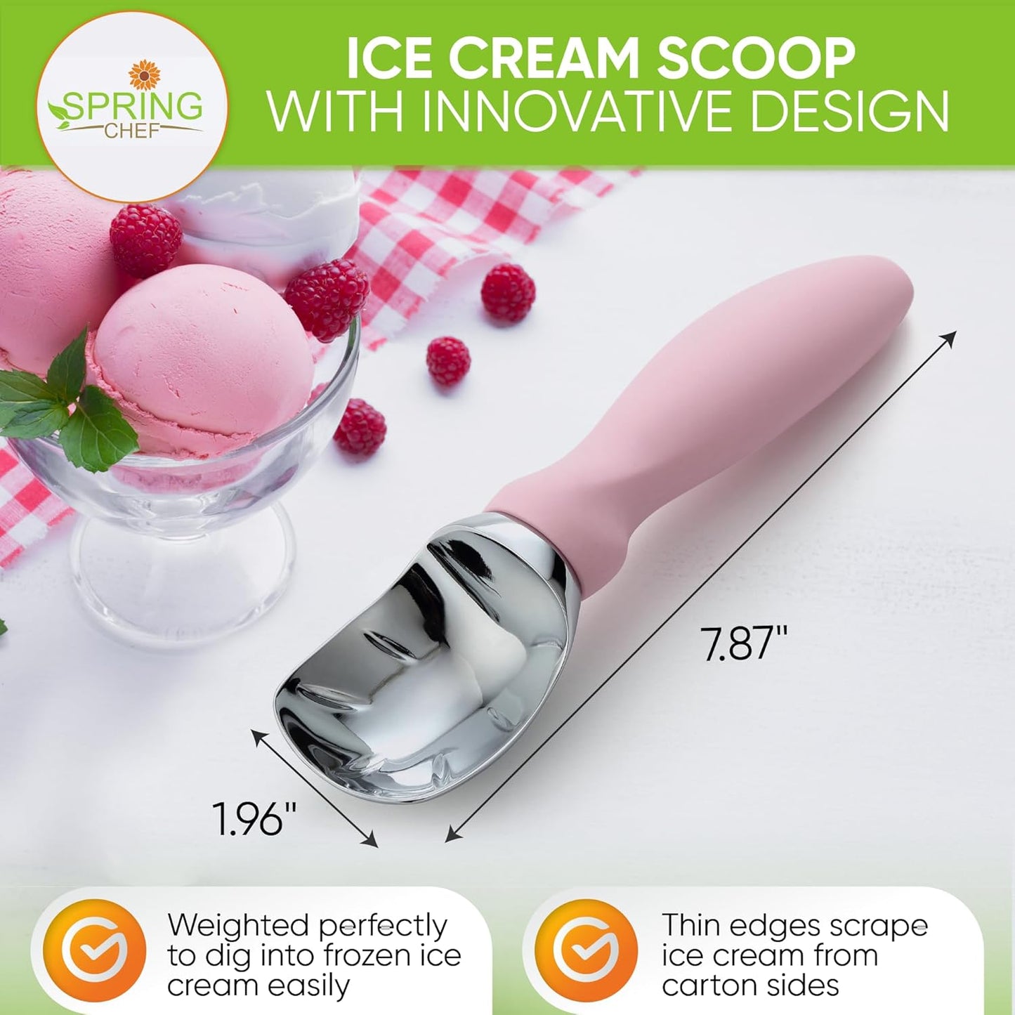 Spring Chef Ice Cream Scoop - Professional Heavy-Duty Scooper with Soft Grip Handle | Ideal for Gelato & Sorbet
