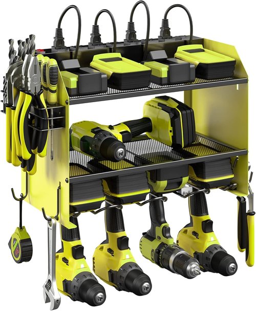 CCCEI Modular Power Tool Organizer - Wall Mount Charging Station & Heavy Duty Storage Shelf | Green, 1 Pack