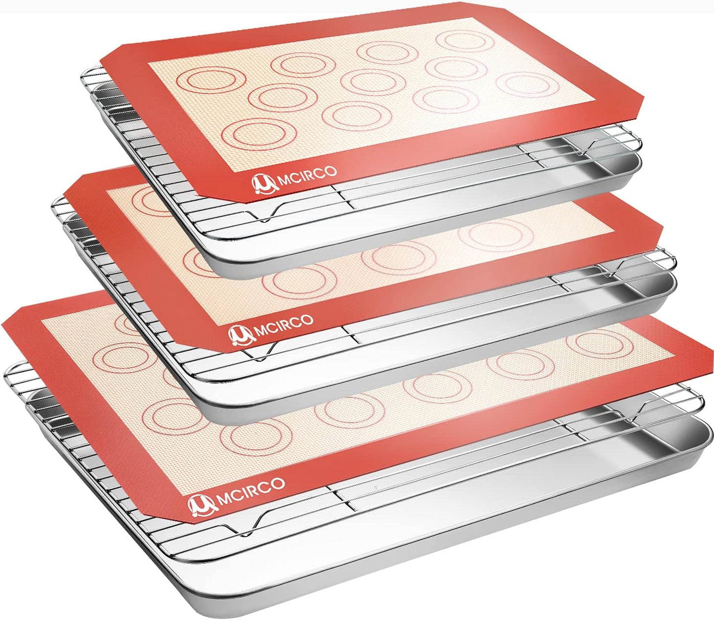 Skiennix Stainless Steel Baking Sheet Set - Cookie Pan with Cooling Rack & Silicone Mats | 10/12/16 Inch, Easy Clean