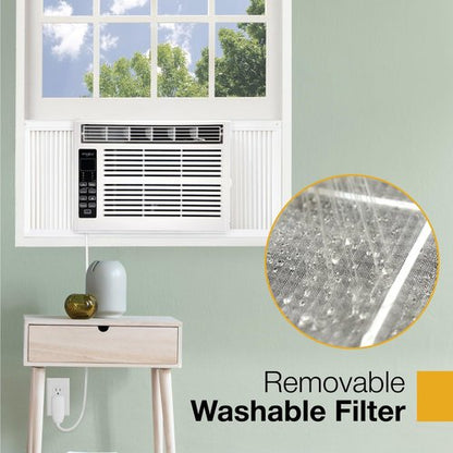 Whirlpool 8,000 BTU Window Air Conditioner with Dehumidifier, 115V, Window AC for Rooms up to 350 Sq. Ft., Living Room, Bedroom, or Apartment, with 3 Speeds, Remote Control, and 24H Timer, White