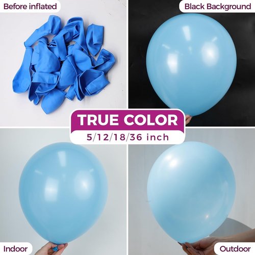 Bezente Blue Giant Balloons - 36 Inch Jumbo Light Blue Latex Balloons | 8 Pack for Parties & Events