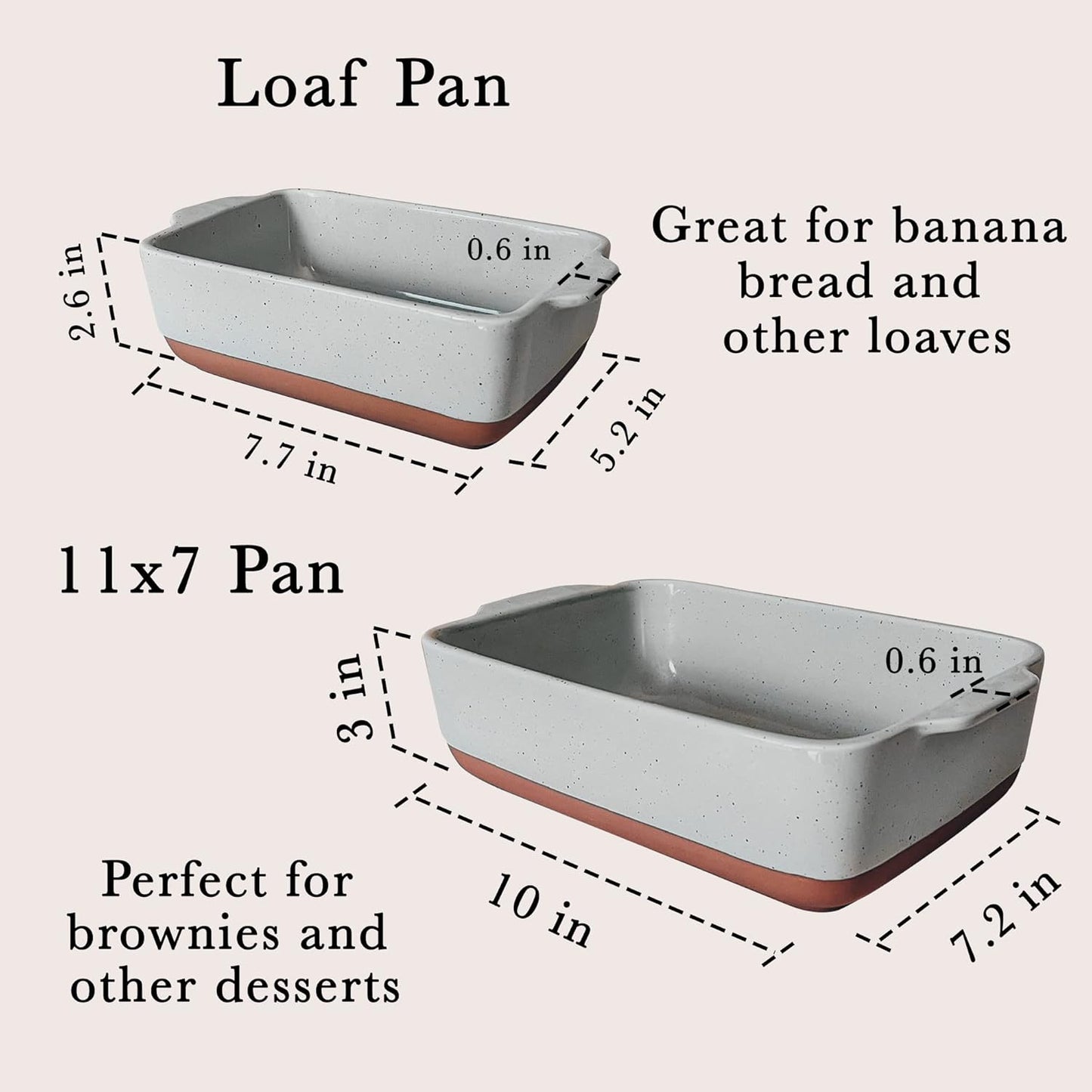 Mora | Ceramic Baking Dishes Set of 2 - Versatile Casserole & Loaf Pans, 7x11 in, Grey Porcelain