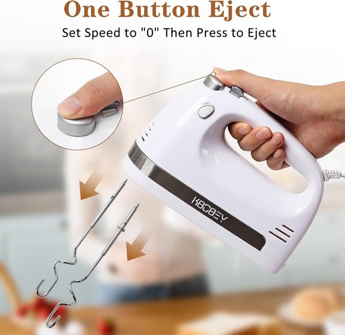 450W Electric Hand Mixer by [Brand Name] - 5-Speed Handheld Mixer with Turbo Function & Storage Case | Includes 2 Beaters & 2 Dough Hooks (White)