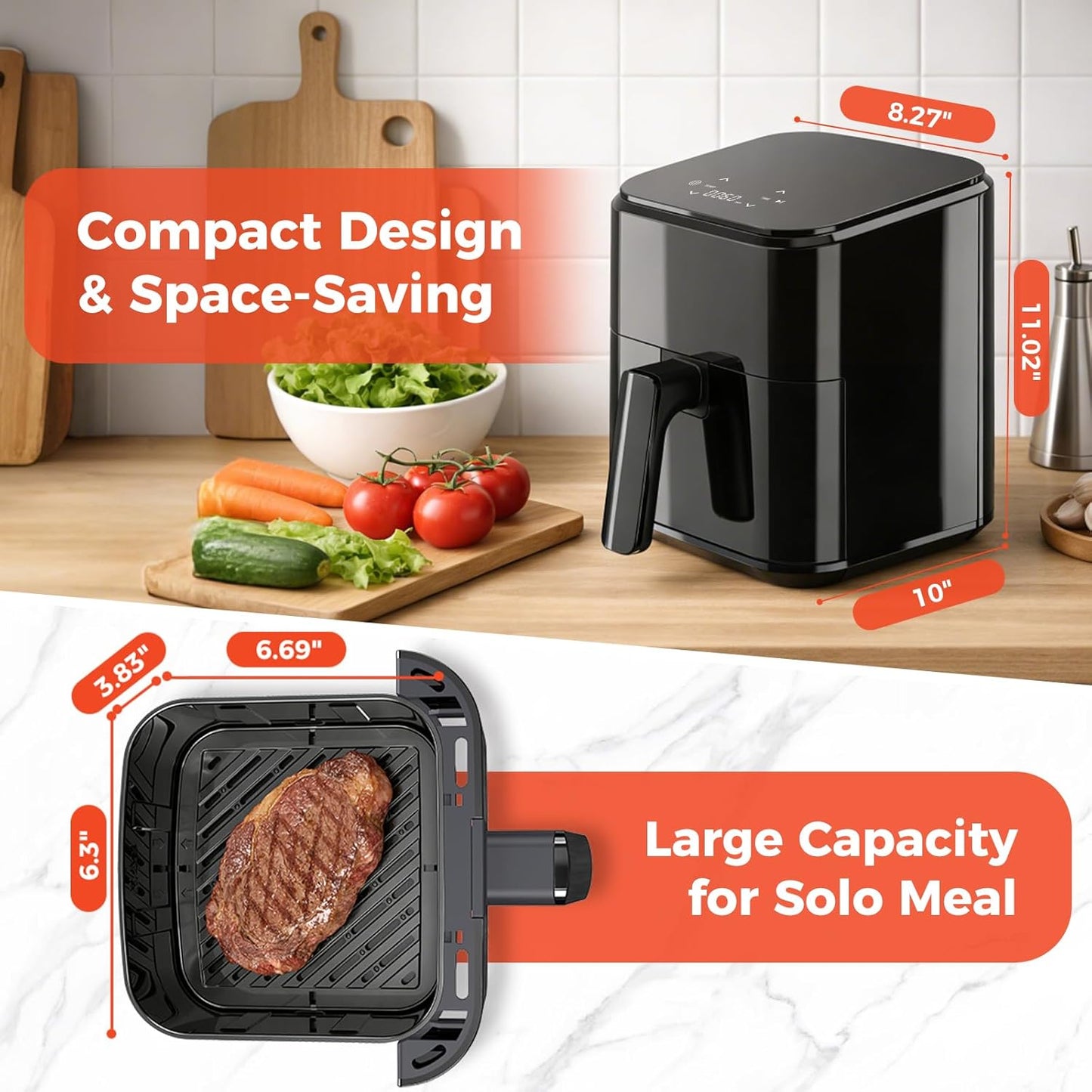 NEWBULIG Air Fryer - Compact 3 Qt Digital Air Fryer with Nonstick Plate & Dishwasher Safe Basket