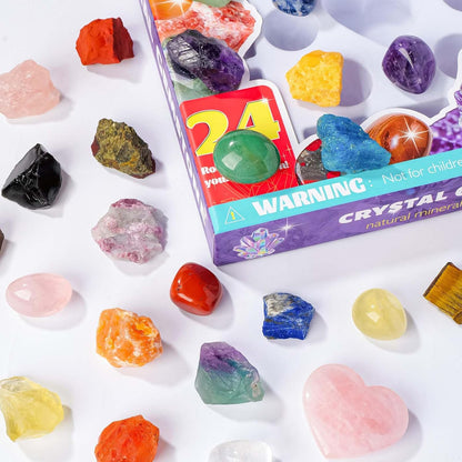 Skiennix Crystal Advent Calendar 2025 - 24 Random Gemstones, Minerals & Fossils Collection for Teens