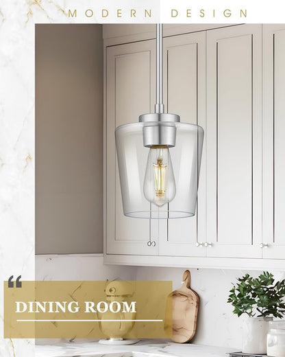 Audickic Pendant Lights Kitchen Island 2 Pack, 6" Brushed Nickel Hanging Lights Fixtures with Clear Glass Shade, Modern Brass Kitchen Pendant Lighting Over Island for Dining Room, AD-22004-1P2-SN-C