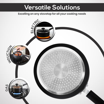 Utopia Kitchen Nonstick Stock Pot Saucepan Set with Lids, 1 Quart and 2 Quarts Multipurpose Stock Pots Set for Home, Kitchen or Restaurant, Black