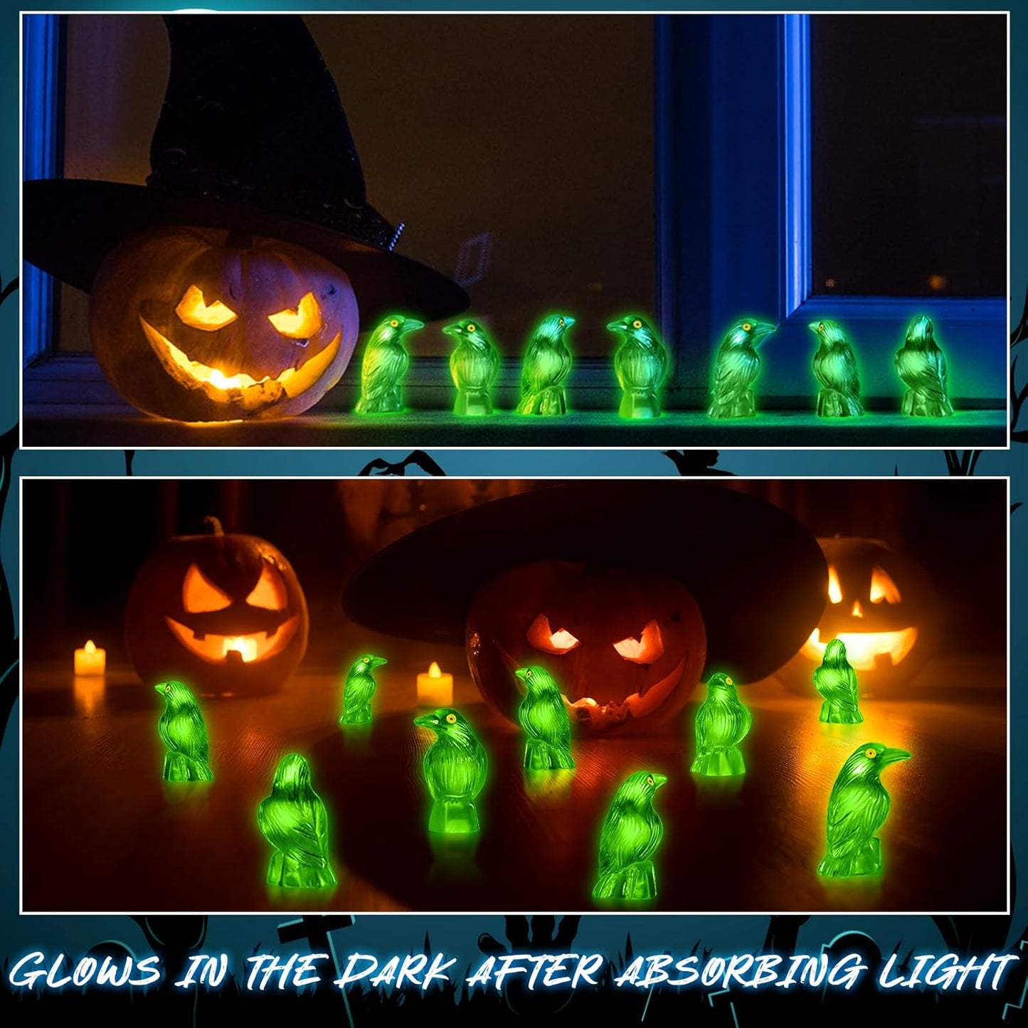Skiennix Halloween Miniature Crows - Luminous Resin Figurines for Spooky Decor | 100 Pcs Glow in The Dark