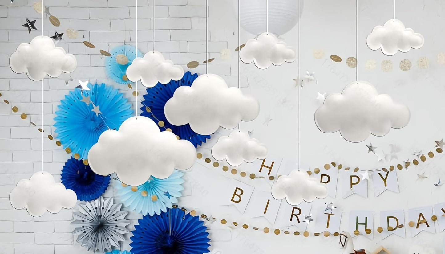 Skiennix 3D Cloud Decorations - Felt White Hanging Clouds for Nursery, Baby Shower & Party Decor | 10 Pcs