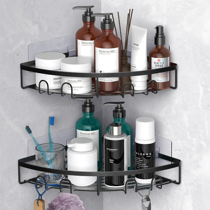 Skiennix Corner Shower Caddy - 2 Pack Adhesive Bathroom Organizer Shelf | No Drilling, Rustproof, Black