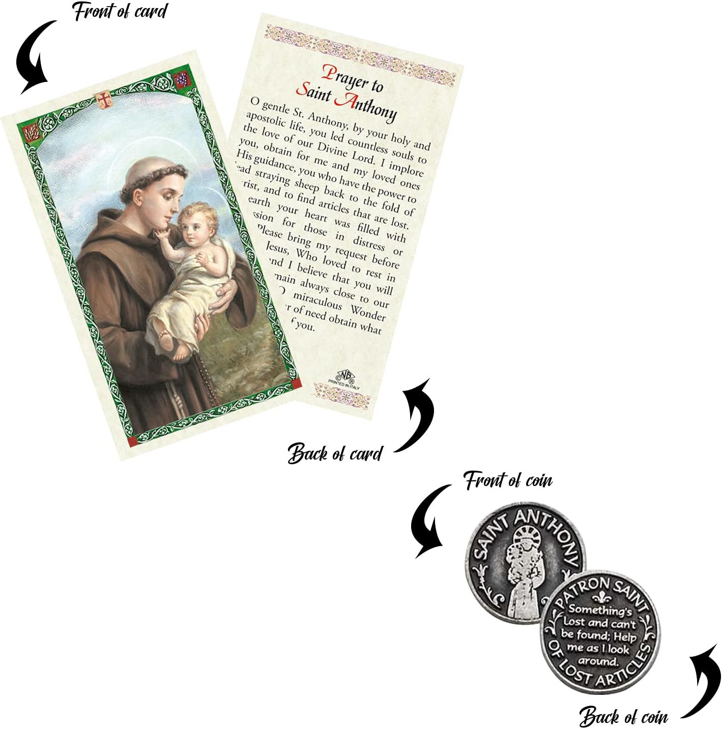 Trendzeen St. Anthony of Padua Statue Figurine - 4 Inch with Laminated Prayer Card & Pocket Token Coin