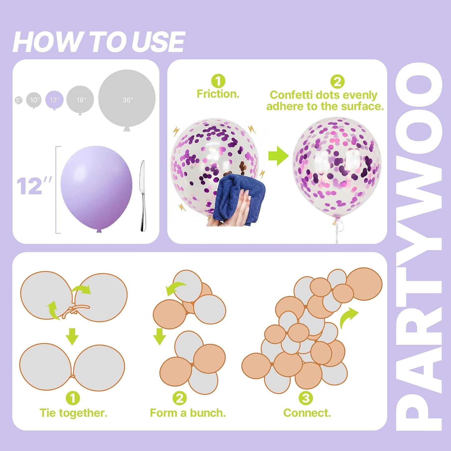 PartyWoo 12-Inch Pink & Purple Balloons - 66pcs Pastel Metallic & Confetti for Baby Shower & Birthday Decor