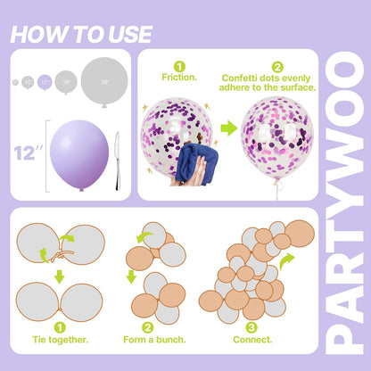 PartyWoo 12-Inch Pink & Purple Balloons - 66pcs Pastel Metallic & Confetti for Baby Shower & Birthday Decor