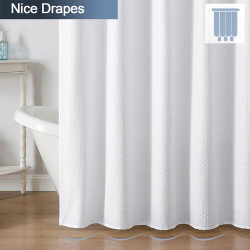 OWENIE White Shower Curtain for Bathroom 72x72 Inch, 3D Embossed Textured Waffle Fabric Shower Curtains, Soft Hotel Farmhouse Style, Water Repellent, Machine Washable, White, 72" W x 72" L