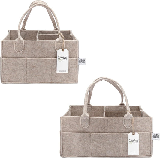 Parker Baby Co. Diaper Caddy Gift Set - Large & Regular Nursery Storage Bins | Car Organizer in Oatmeal