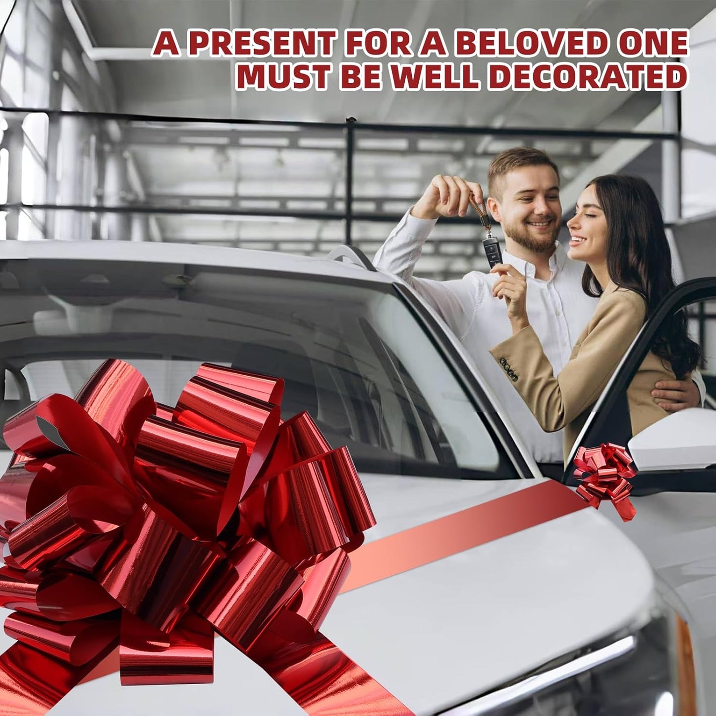 Big Car Bow - Metallic Red 20-Inch Round Present Bow for Cars, Weddings, Birthdays & Gifts