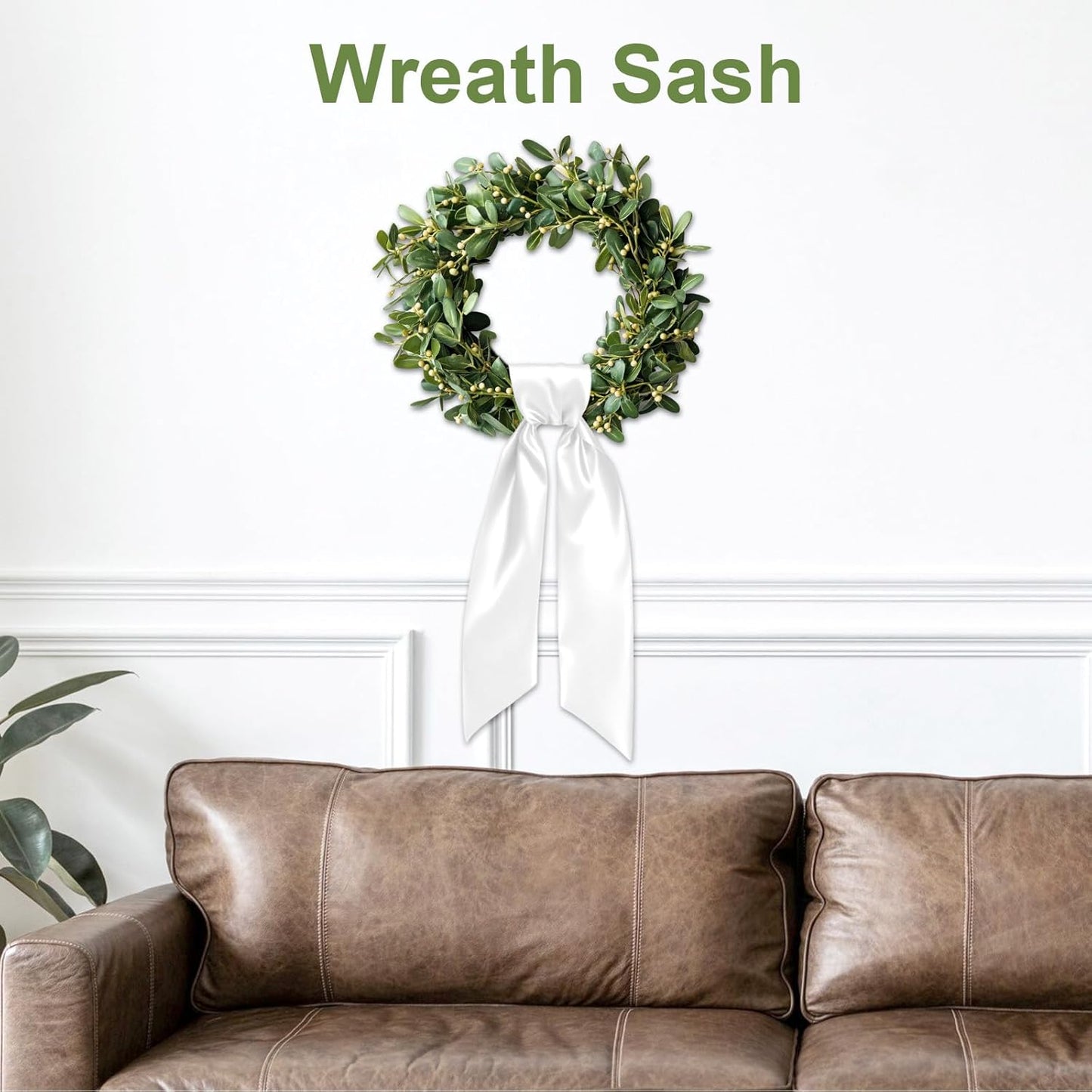 Skiennix 4Pcs White Wreath Sash - Blank Ribbon for Easter & Spring Decor | 5in x 44in