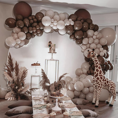 PartyWoo Dark Brown Balloons - 100pcs Boho Coffee Neutral Fall Arch Kit | 5-18 Inch Sizes for Events