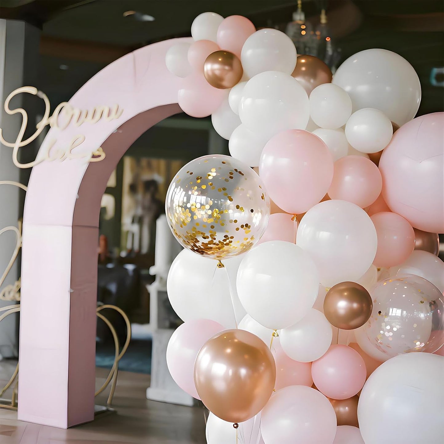 Skiennix Pink Gold Confetti Latex Balloons - 35 Pcs 12 Inch Pink & White Balloons for Birthday & Baby Shower Decor