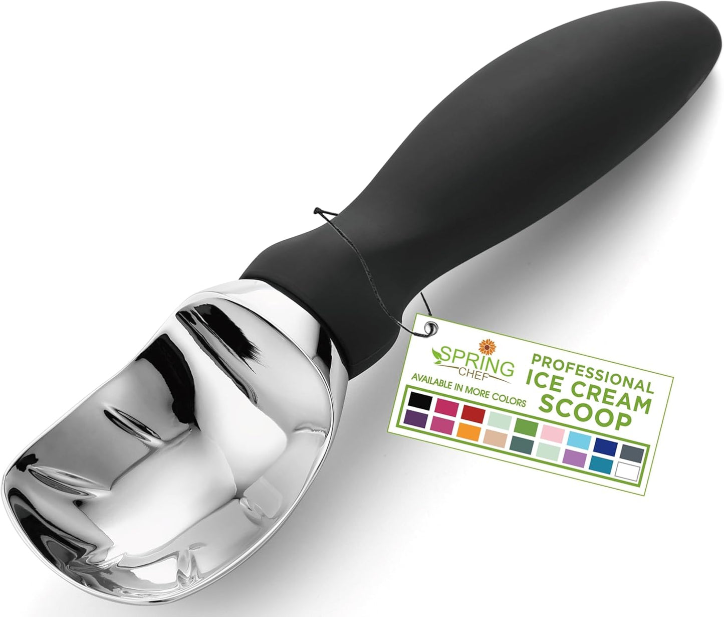 Spring Chef Heavy Duty Ice Cream Scoop - Comfortable Handle for Gelato, Sorbet & More | Dishwasher Safe Metal - Black