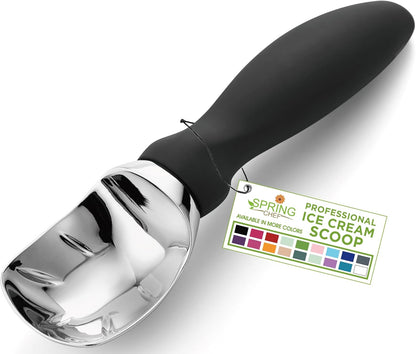 Spring Chef Heavy Duty Ice Cream Scoop - Comfortable Handle for Gelato, Sorbet & More | Dishwasher Safe Metal - Black