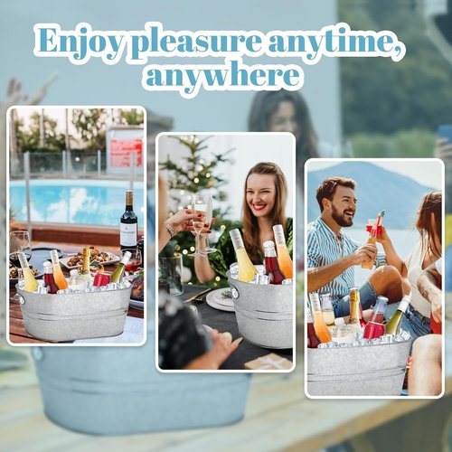 2 Pack 3 Gallon Galvanized Tub Ice Buckets for Parties Portable Beverage Tub Champagne Bucket Metal Ice Buckets for Cocktail Bar with Ice Scoop
