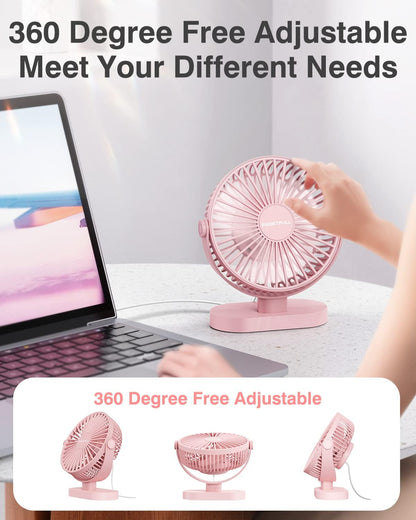 Sweetfull USB Desk Fan - Portable 3-Speed Mini Fan with 360° Rotation | Quiet Operation for Home & Travel (Pink)