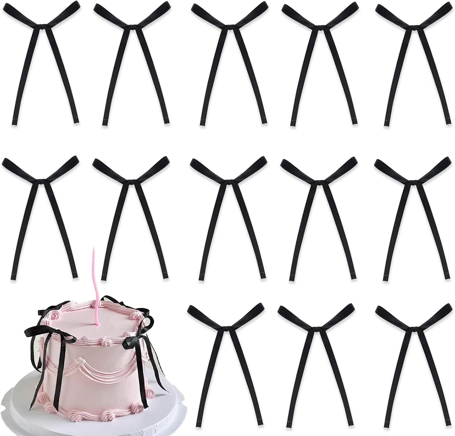Skiennix 20 PCS Black Bow Cake Toppers - Elegant Birthday & Wedding Party Decorations