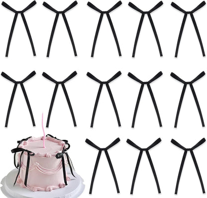 Skiennix 20 PCS Black Bow Cake Toppers - Elegant Birthday & Wedding Party Decorations