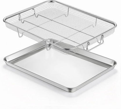 E-far Air Fryer Basket - Large 16” x 12” Stainless Steel Crisper Tray for Healthy Cooking | Dishwasher Safe
