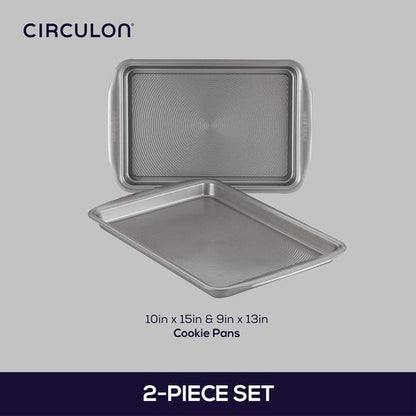 Circulon Nonstick Cookie Pan Set - 2-Piece Baking Sheets for Perfect Cookies | Gray Finish