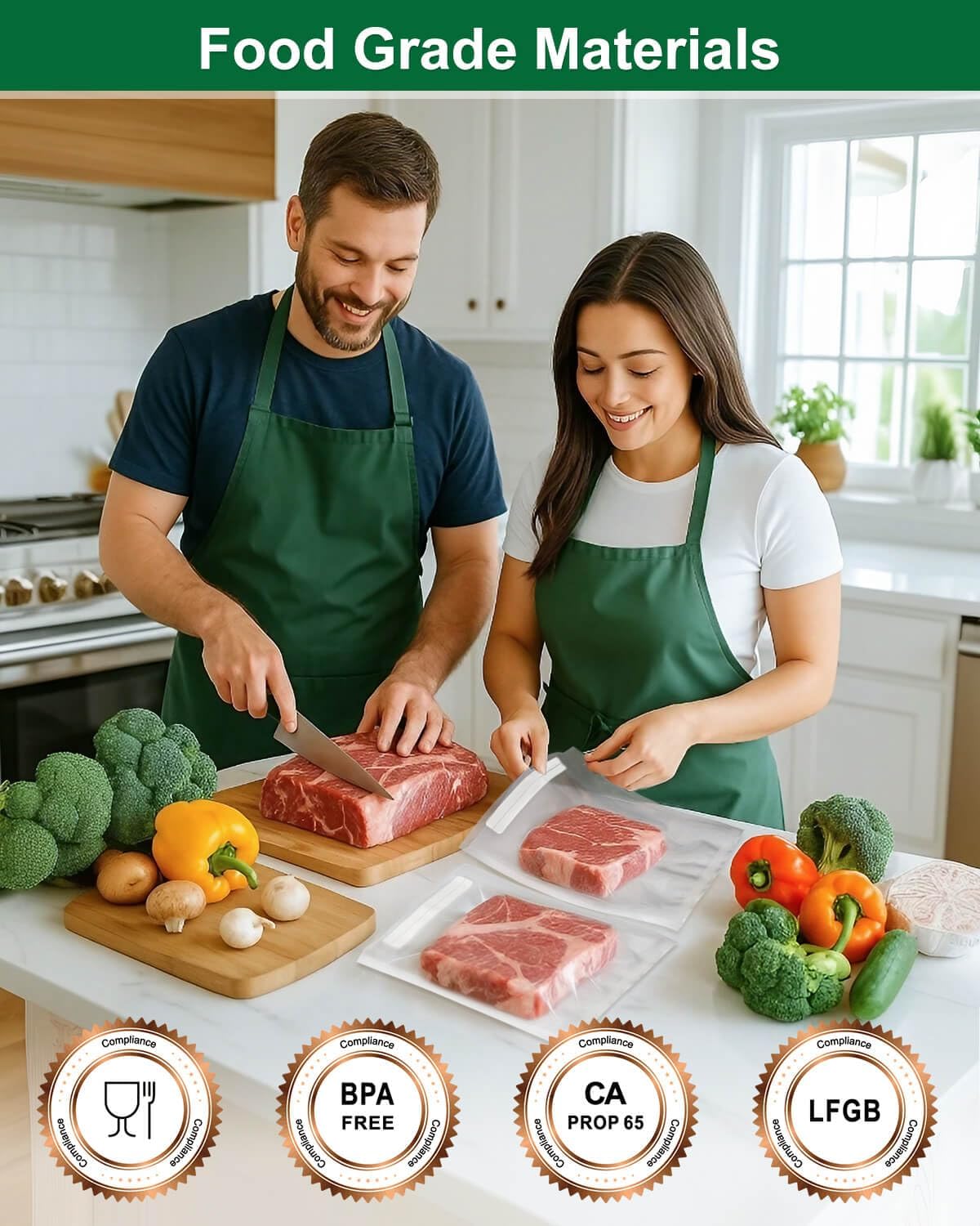 Quart Vacuum Sealer Bags - 8x11 Inch BPA-Free Heavy Duty Food Storage | 100 Count Precut with Labels