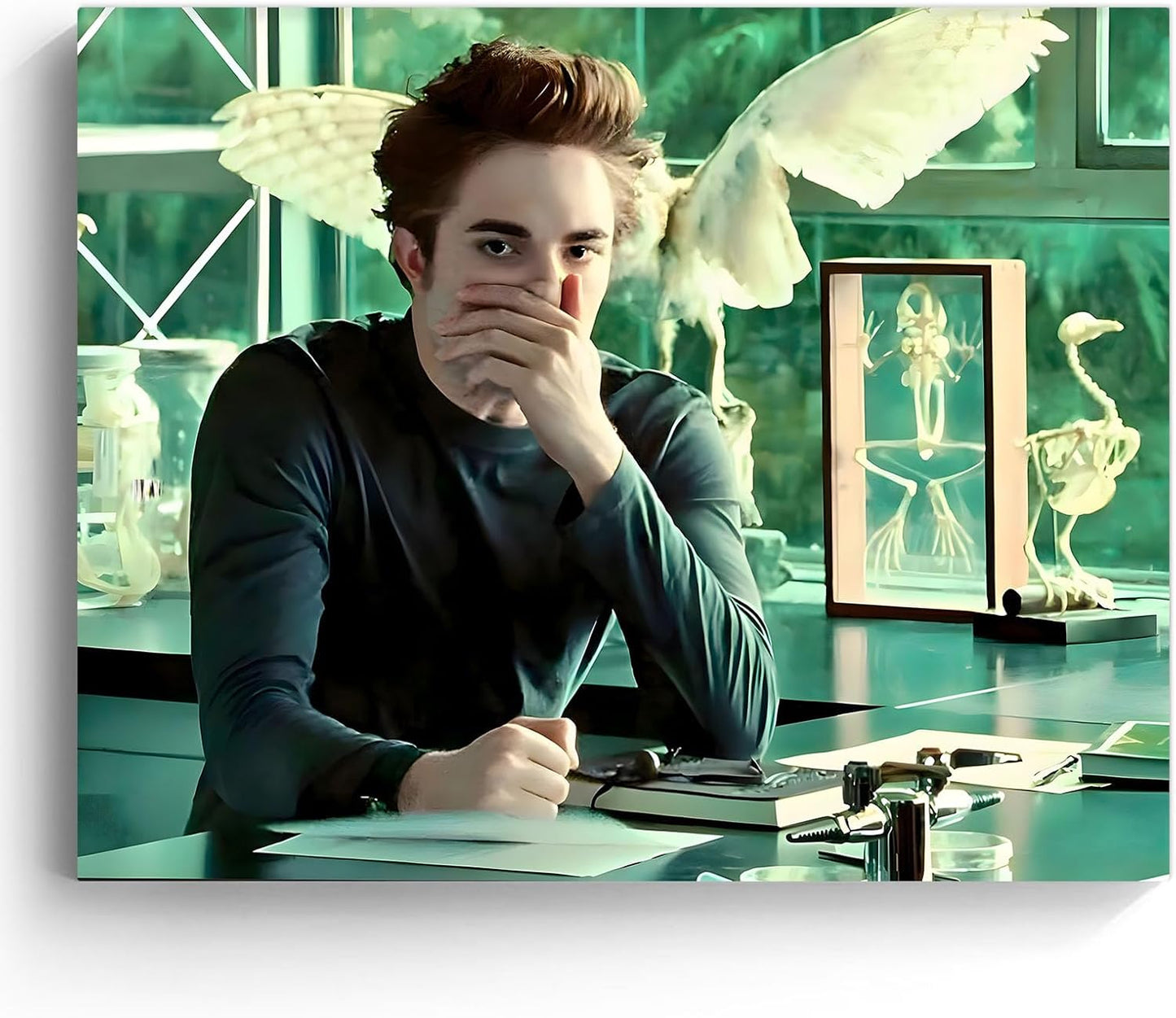 Twilight Saga Funny Framed Canvas Wall Art - Humorous Edward Oil Painting for Bathroom & Living Room (11 x 14 in)