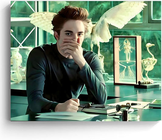 Twilight Saga Funny Framed Canvas Wall Art - Humorous Edward Oil Painting for Bathroom & Living Room (11 x 14 in)