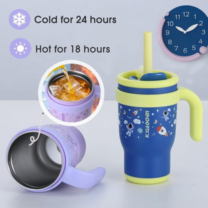 KXIAOCHEN Kids Tumbler - 14 oz Insulated Stainless Steel with Handle | Spill Proof & Keeps Drinks Cold Up to 24 Hrs - Mermaid & Spaceman Designs