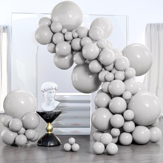 PartyWoo Gray Balloons - 140-Piece Matte Latex Balloon Arch Kit for Baby Showers & Celebrations | 5-12 Inch Sizes
