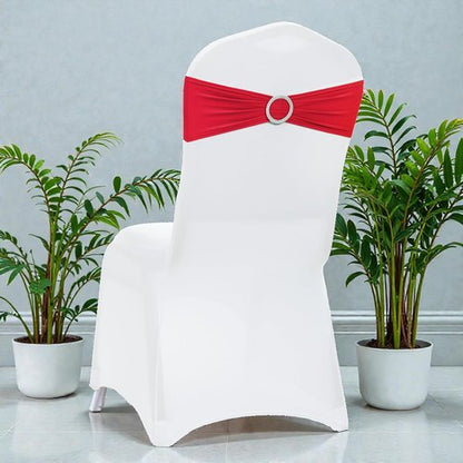 MDS Spandex Chair Sashes - Pack of 200 Elastic Stretch Ties with Buckle Slider for Wedding Decor - Red