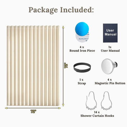 South to East Waterproof Shower Curtain for Bathroom, Folding Fabric Shower Curtain with Magnets, No Liner Required, 72x72 Inch Heavy Duty Thick Magnetic Shower Curtains, Stainless Steel Hooks, Beige