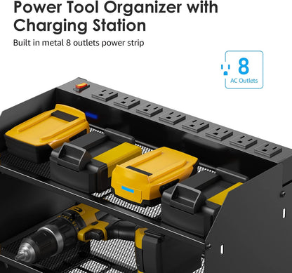 CCCEI Modular Power Tool Organizer - Wall Mount Charging Station & Heavy Duty Rack | Black, 2 Pack