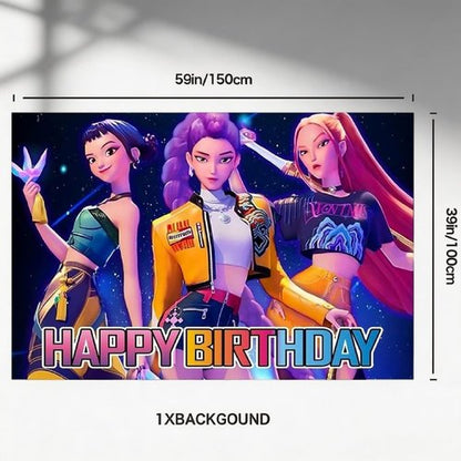 Demon Movie Hunters Birthday Party Decorations - Happy Birthday Banner Backdrop | Festive Supplies