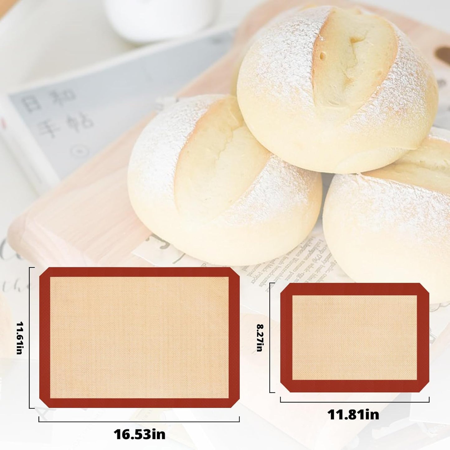 Silicone Baking Mats - 3 Pack Non-Stick Oven Sheets | Easy Clean & Reusable for Cookies, Macaroons, Bread
