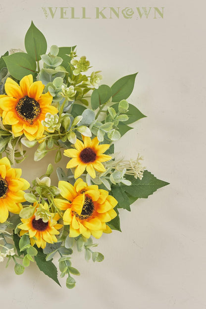 Skiennix Mini Spring Floral Candle Rings - 2 Pcs 9-Inch Yellow Sunflower Wreaths for Home Decor | Ideal for Weddings & Parties