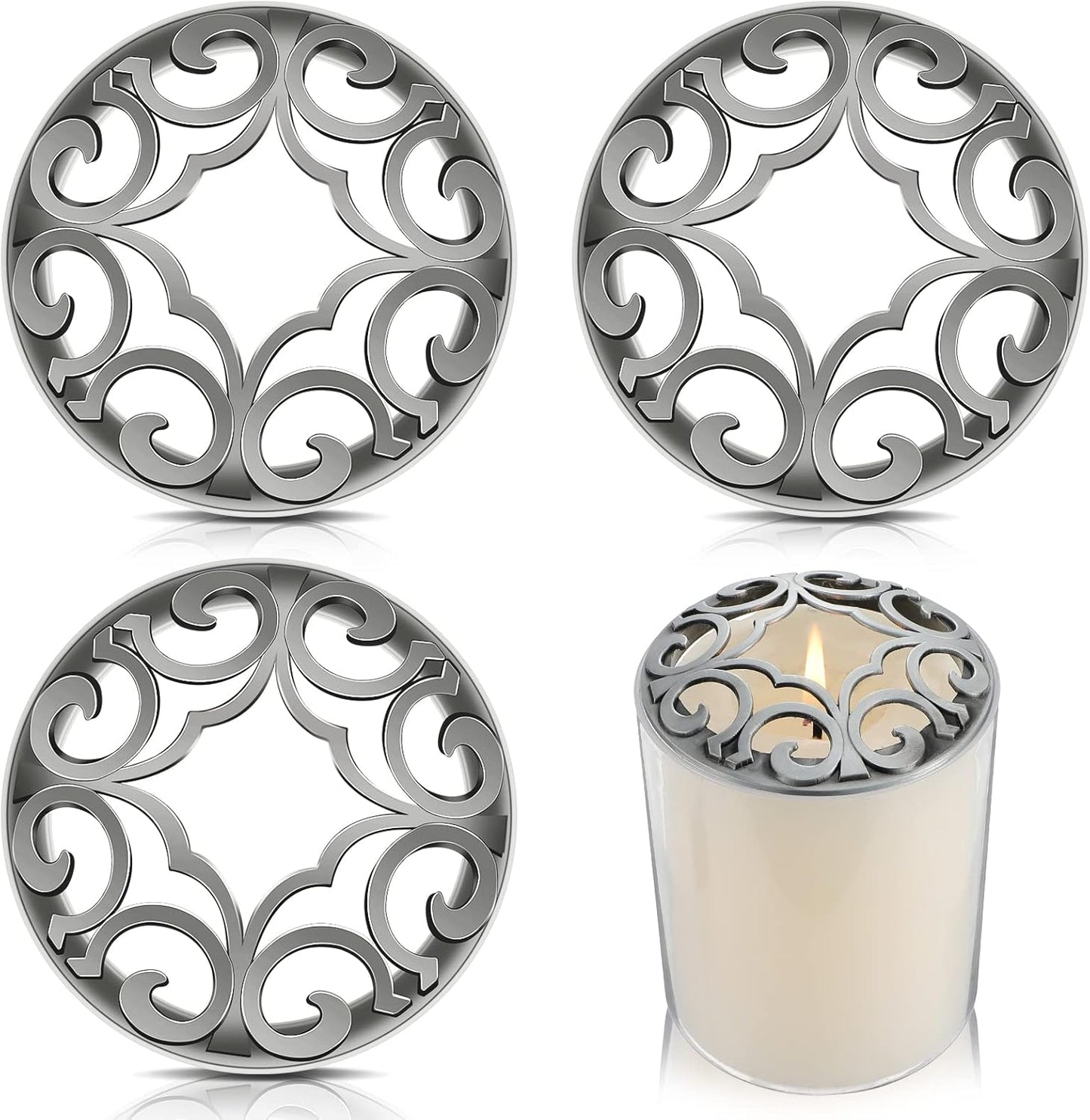 Shellwei Candle Toppers - 4 Pcs Silver Jar Lids for Even Burning | Perfect Gift for Women