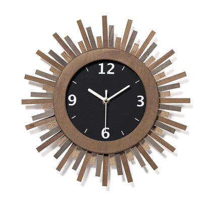 Tricolor 12 Inch Silent Sunburst Rustic Wood Wall Clock - Battery Operated