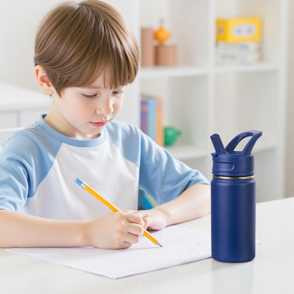 Skiennix 12oz Kids Water Bottle - Insulated, Leak-Proof, BPA-Free | Blue Stainless Steel Design